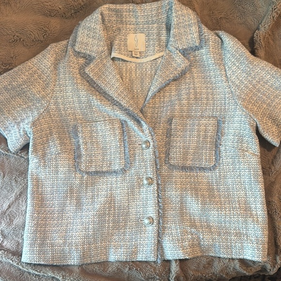 Joie Light Blue and white Tweed Short-Sleeve Blazer medium - Picture 4 of 7